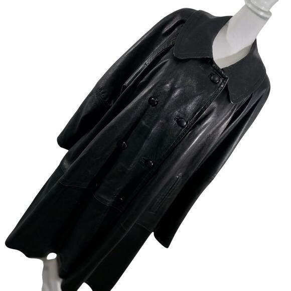 STUNNING SOFT & SUPPLE FINE GENUINE LEATHER BLACK SWING COAT, JACKET! SZ XL - Picture 1 of 13